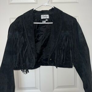 Black Suede Fringe Jacket for Women